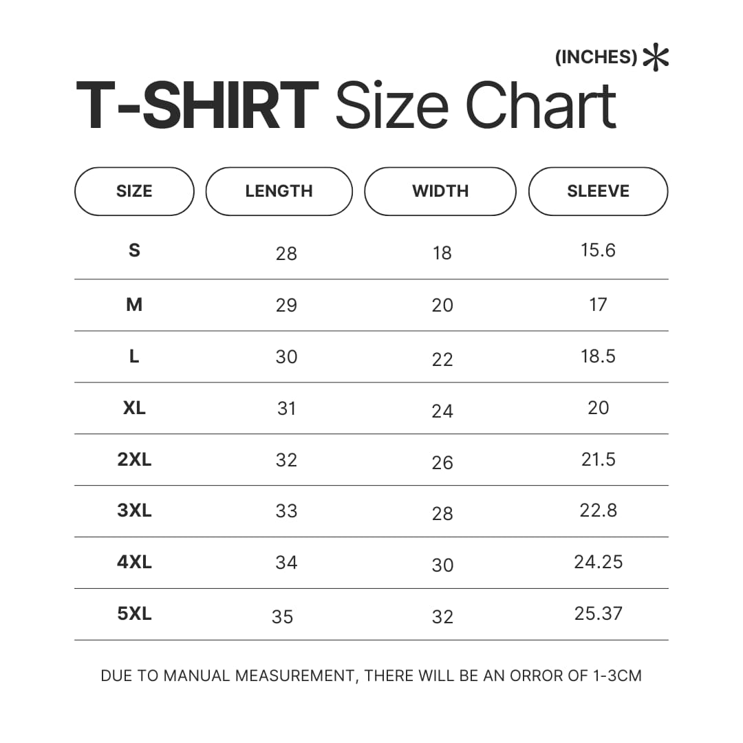 T shirt Size Chart - Elden Ring Store